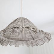 Suspension Emilia, pleated lampshade with frills, olive stripes