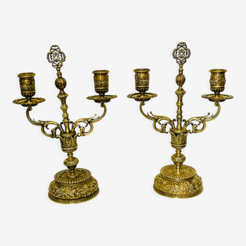 Paire de chandeliers en bronze doré XIXème