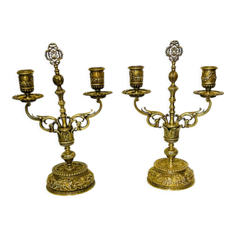Pair of gilded bronze candlesticks nineteenth