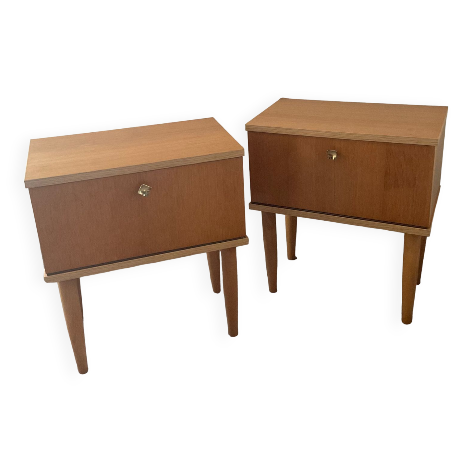 Pair of vintage blond wood bedside tables 70s