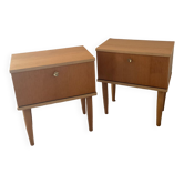 Pair of vintage blond wood bedside tables 70s