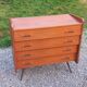 Vintage mahogany commode with metal tapered legs, 4 drawers, 1950s.