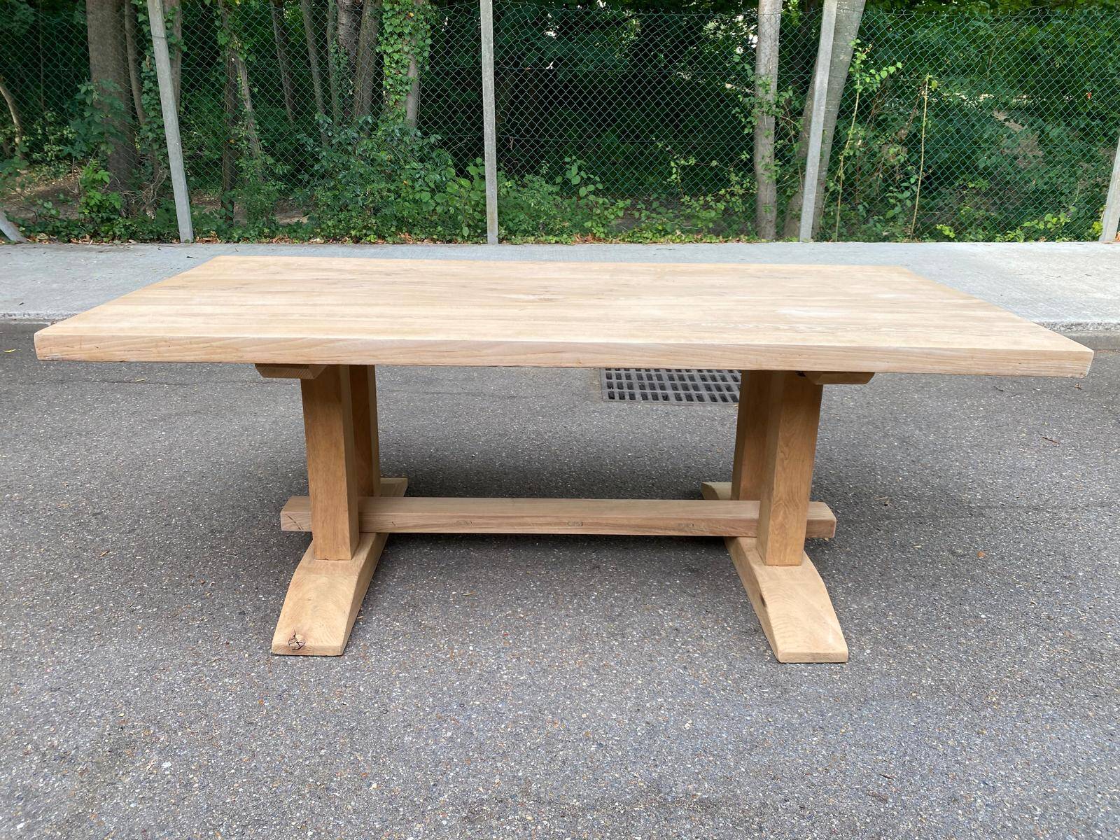 Grande table de monastère brutaliste en chêne massif 210x100cm 70s