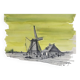 Painting "mill in harlingen" (netherlands) jean-francois devaliere (1926-2021)