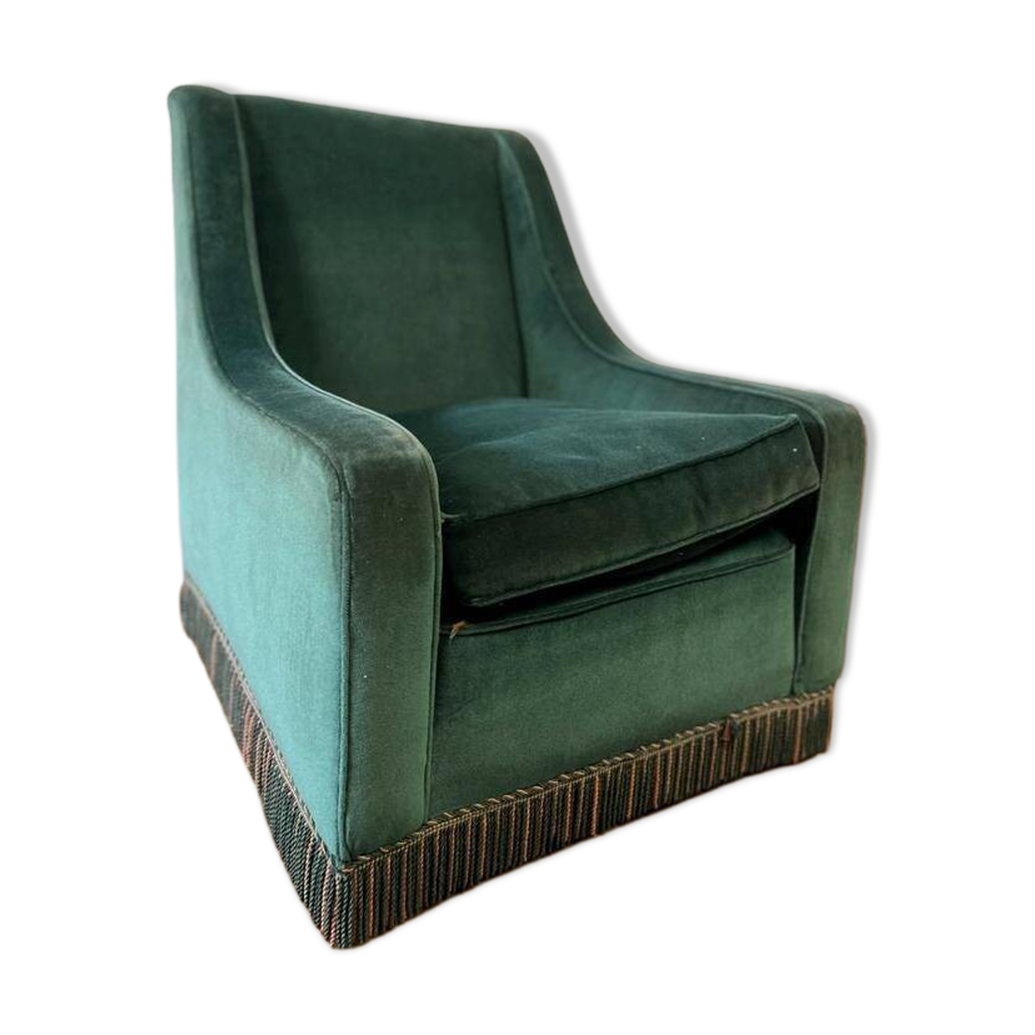 Fauteuil vintage turquoise avec franges