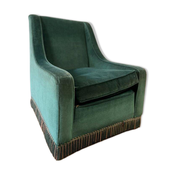 Fauteuil vintage turquoise avec franges