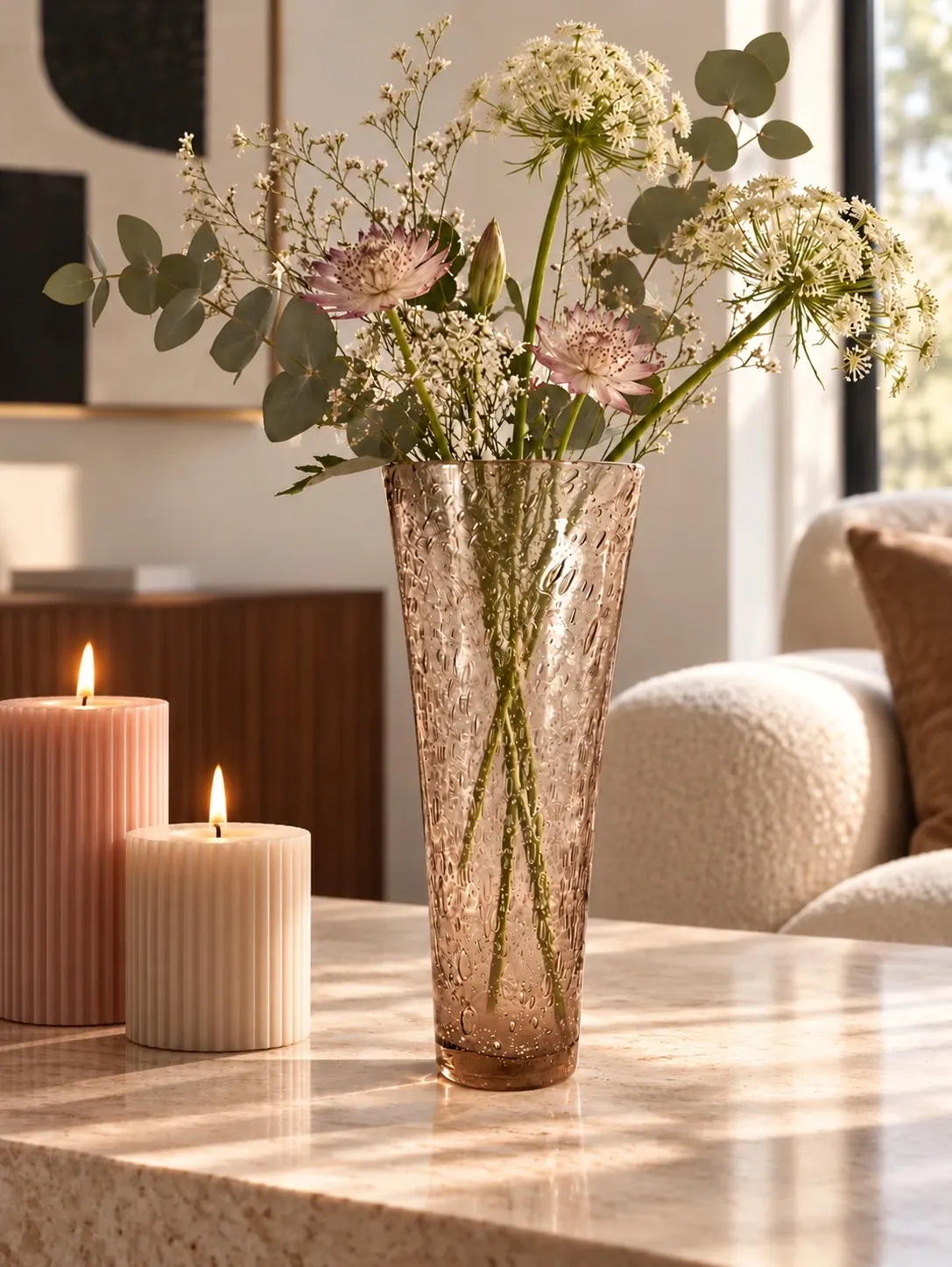 Bubble glass vase signed Biot – Pink beige