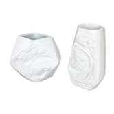 Set of 2 Original OP Art Biscuit Porcelain Vases by AK Kaiser, Germany, 1970s