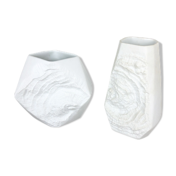 Ensemble de 2 vases originaux de porcelaine d'art d'art d'OP par AK Kaiser Allemagne années 70