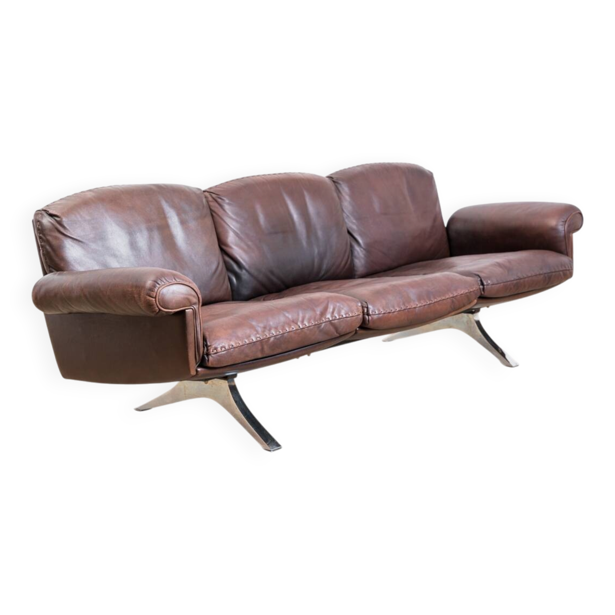 Brown leather 3-seater sofa by Sede, model DS 31, vintage 1960s.