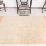 4x7 Salmon Beige Handmade Turkish Vintage Rug