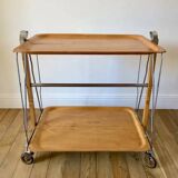 Metal trolley in beech wood and metal upright from the 60s