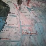 Seascape, seen from the port - Large oil on canvas (with a knife), signed R. Danford, framed