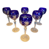 6 cut crystal cobalt blue wine glasses h=20cm