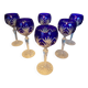 6 cut crystal cobalt blue wine glasses h=20cm