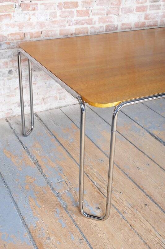 Bauhaus Dining Table, attributed to R. Slezák, Chrome, Polished Oak, Czech, 1930s