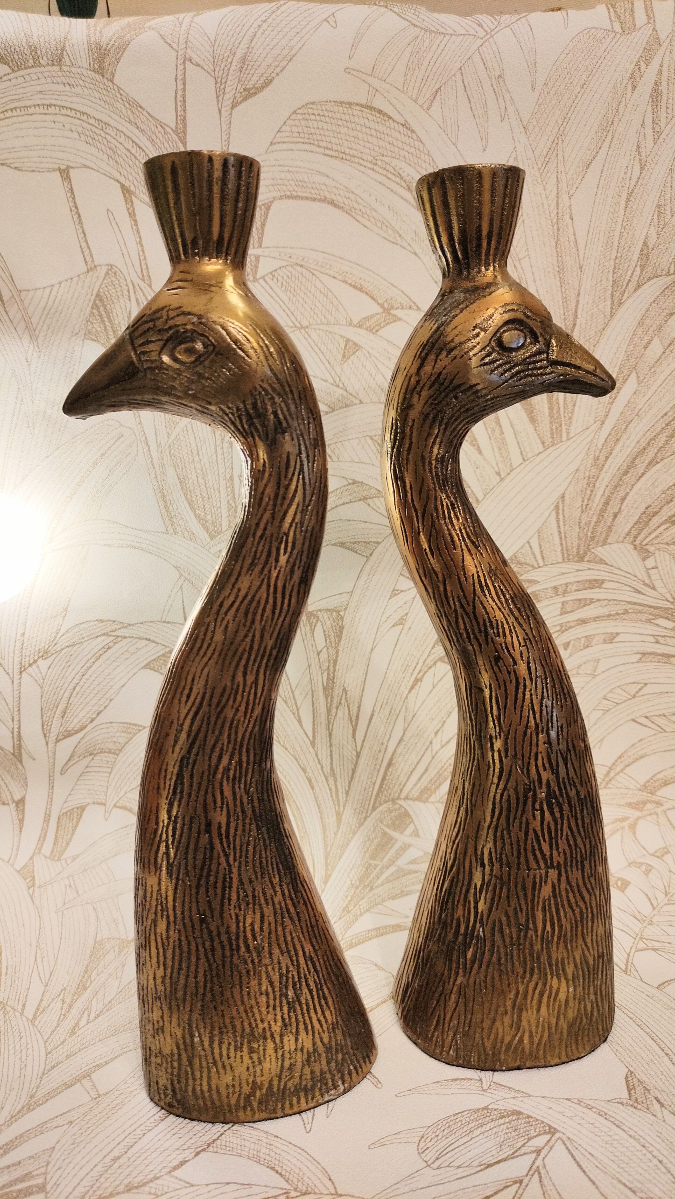 Golden candle holder art deco style peacock head