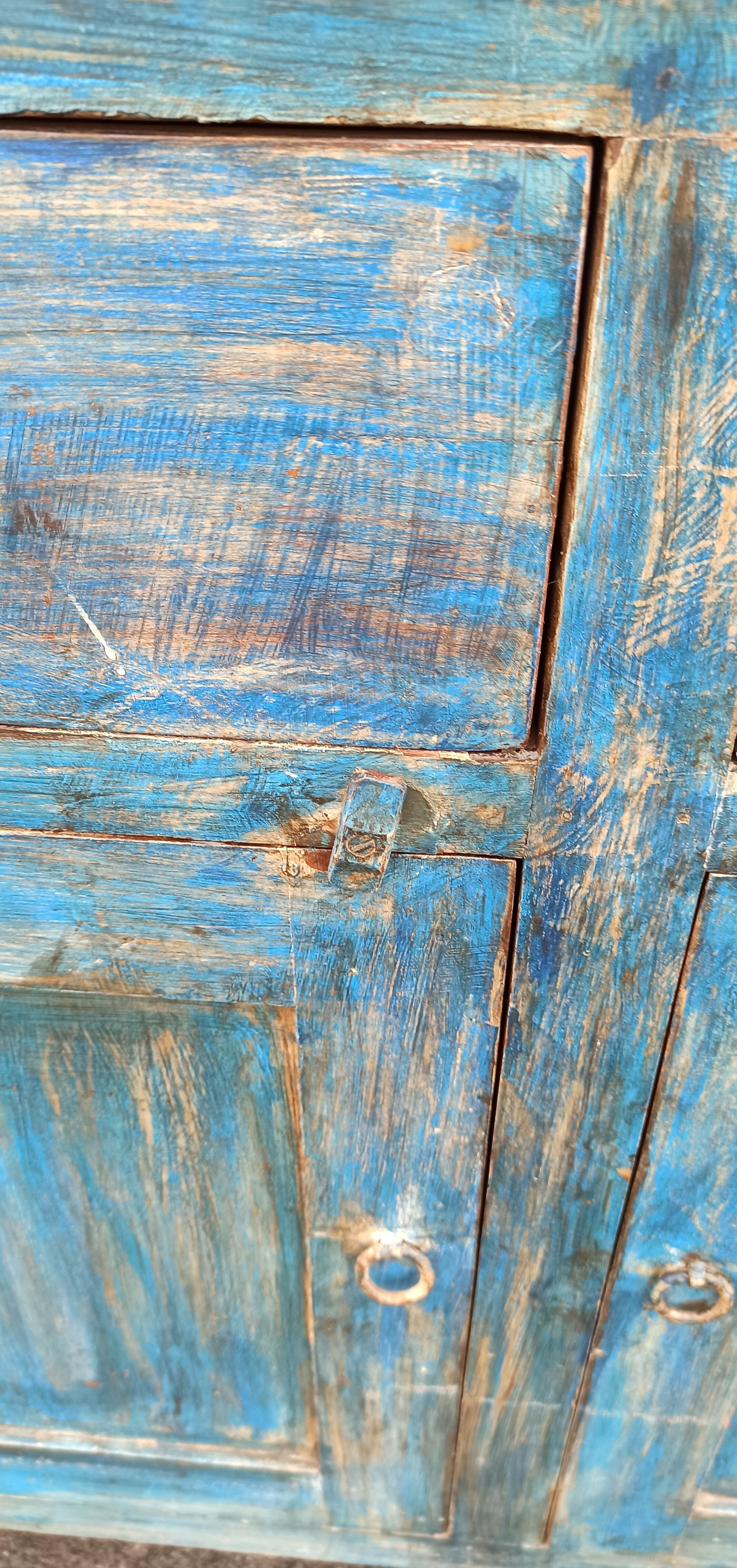 Blue wooden buffet with 2 drawers and 2 doors