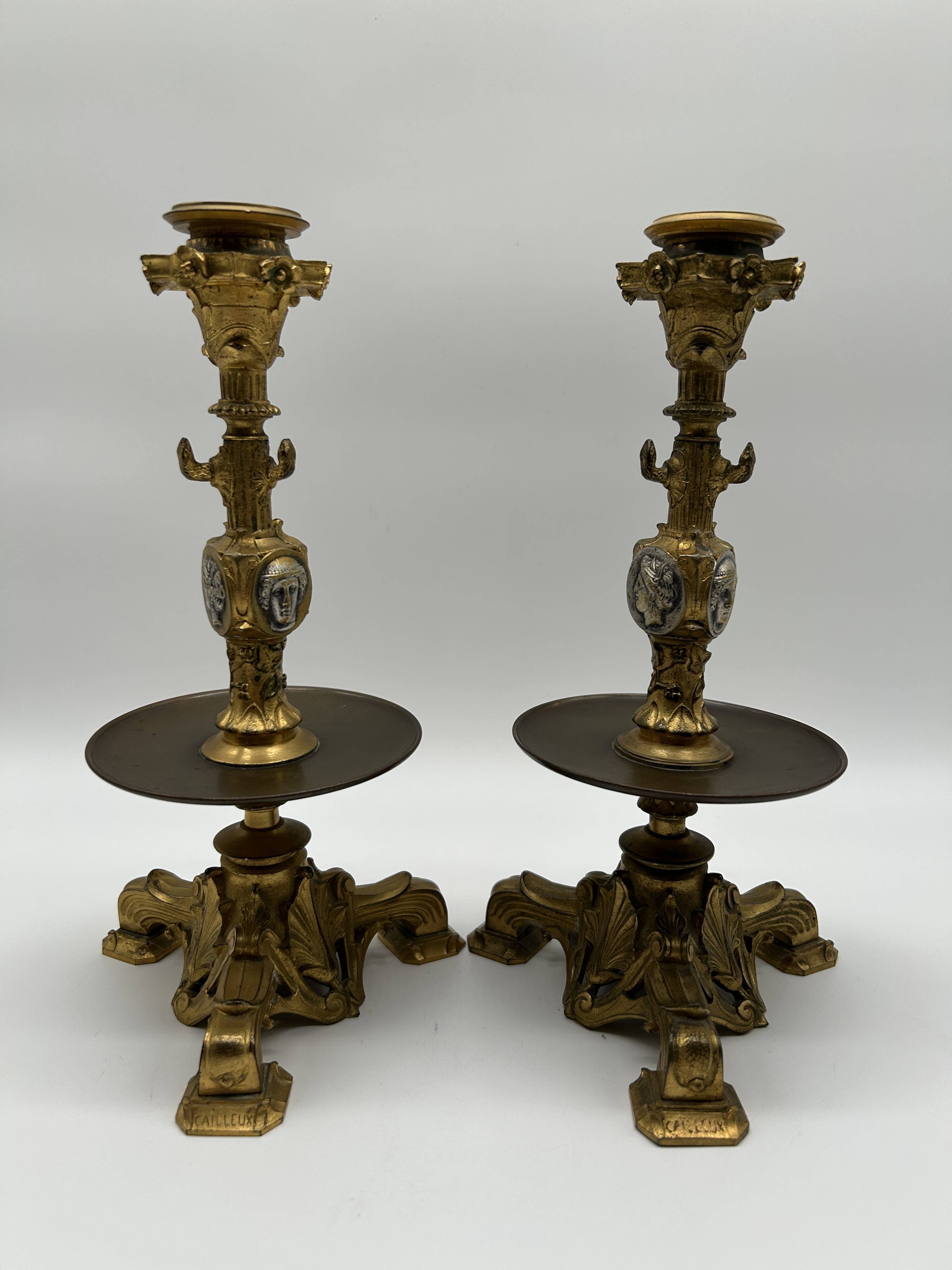 Pair of gilt bronze candlesticks by Cailleux - Barbedienne