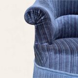 Fauteuil crapaud velours bleu jean