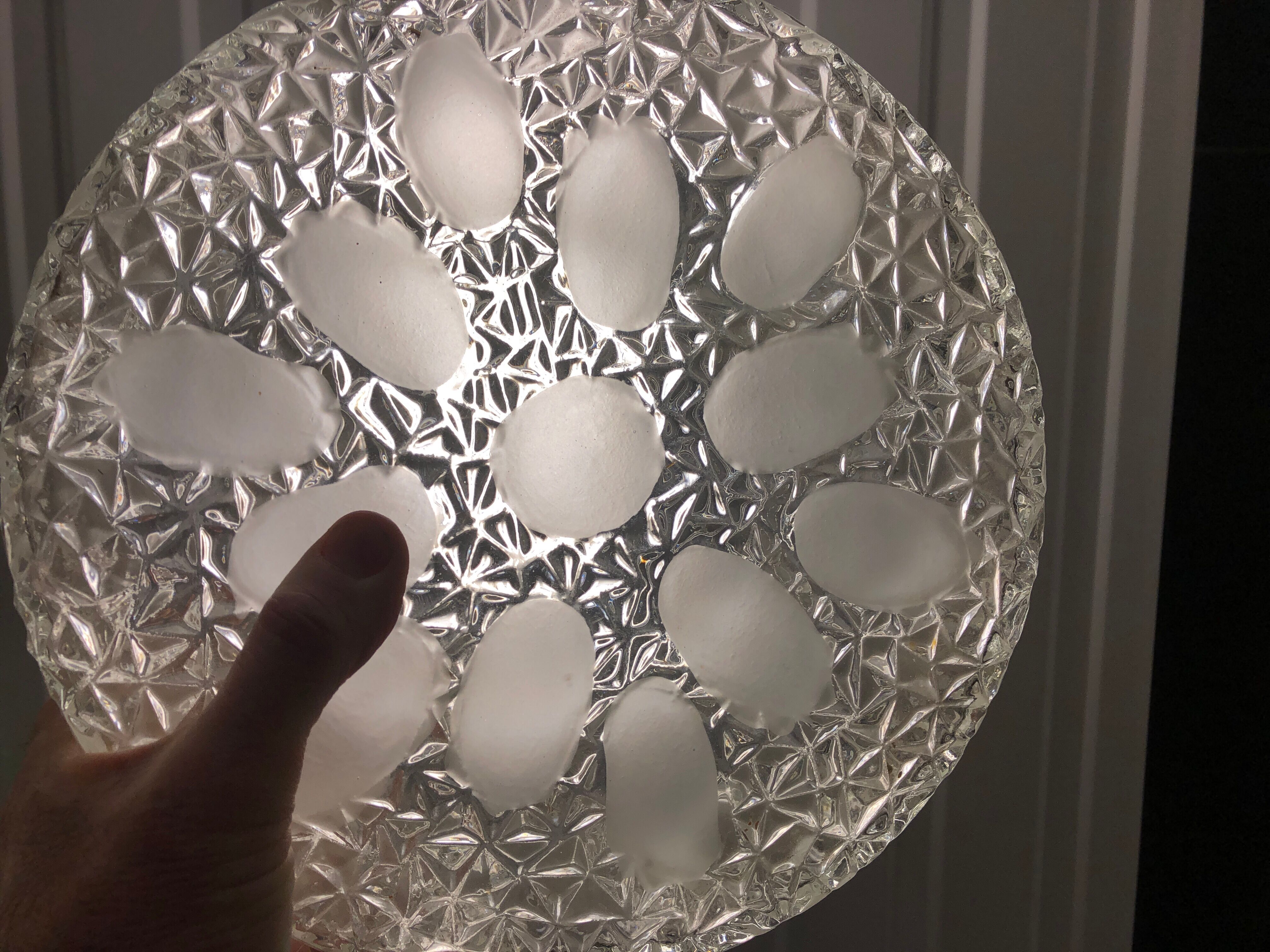 Glass ceiling lamp in moulded glass around 1960