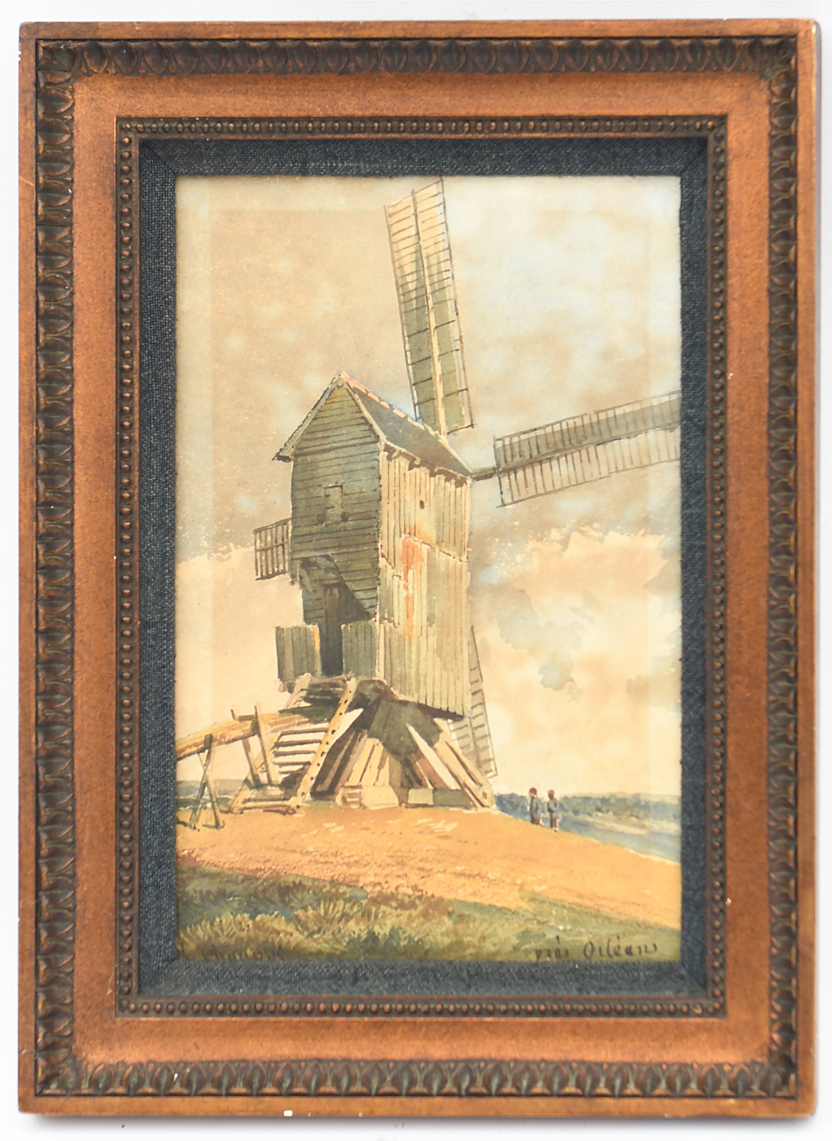 Jean Henri Chouppe (1817-1894) Watercolor - Mill near Orleans