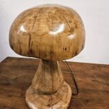 Hand-carved oak table lamp in the shape of a mushroom