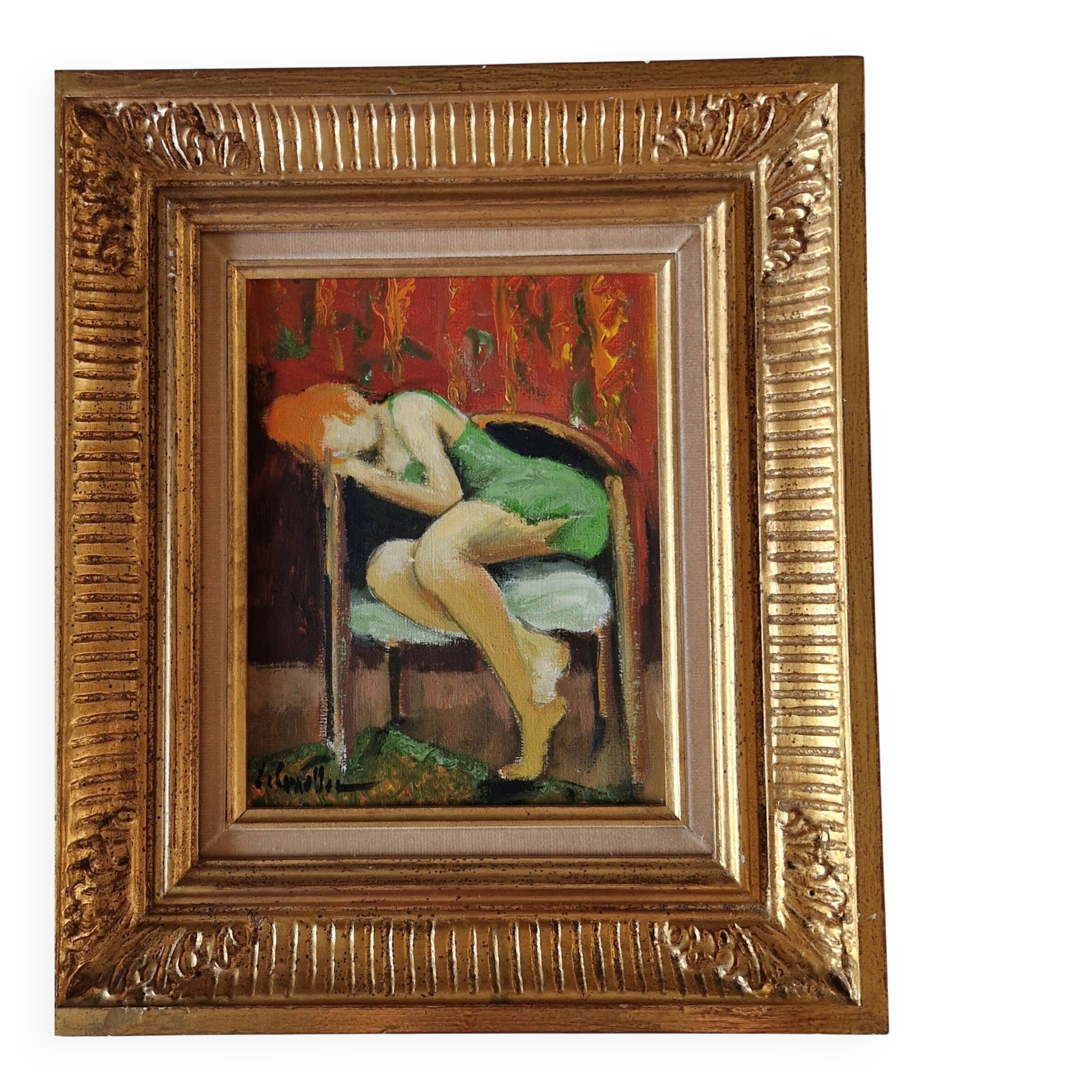 Oil on canvas "Sleeping Woman" Guy Le Corroller