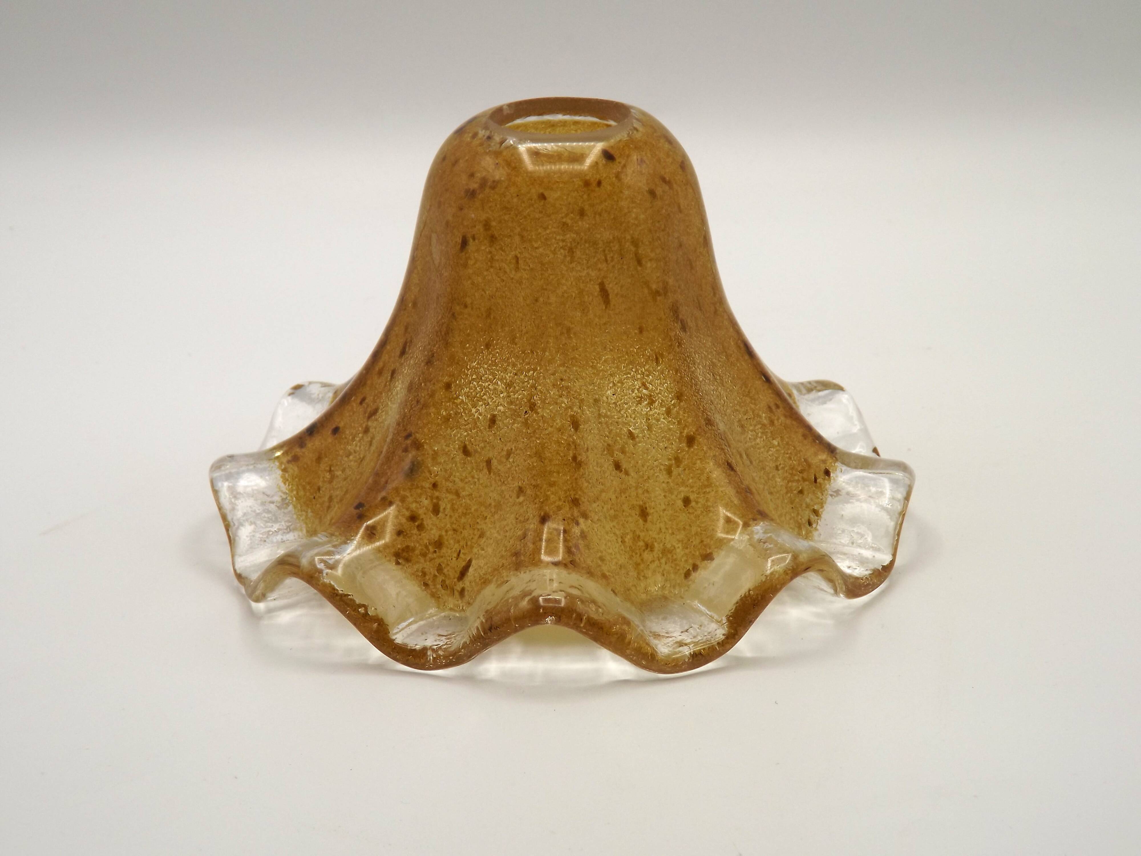 French vintage brown glass replacement shade with a clear frilled edge.