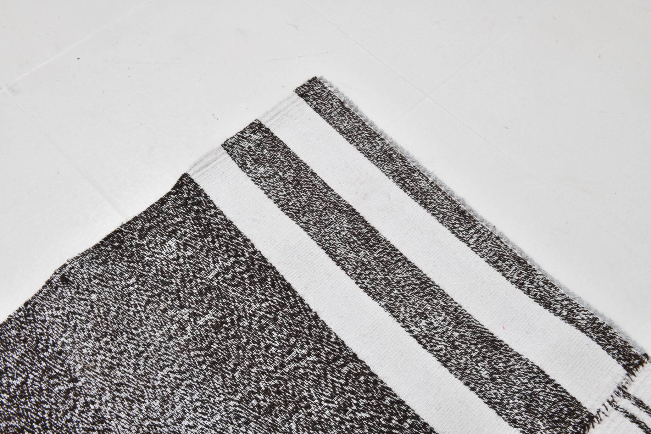 White & Black Striped Oversize Kilim Rug, 206x304Cm