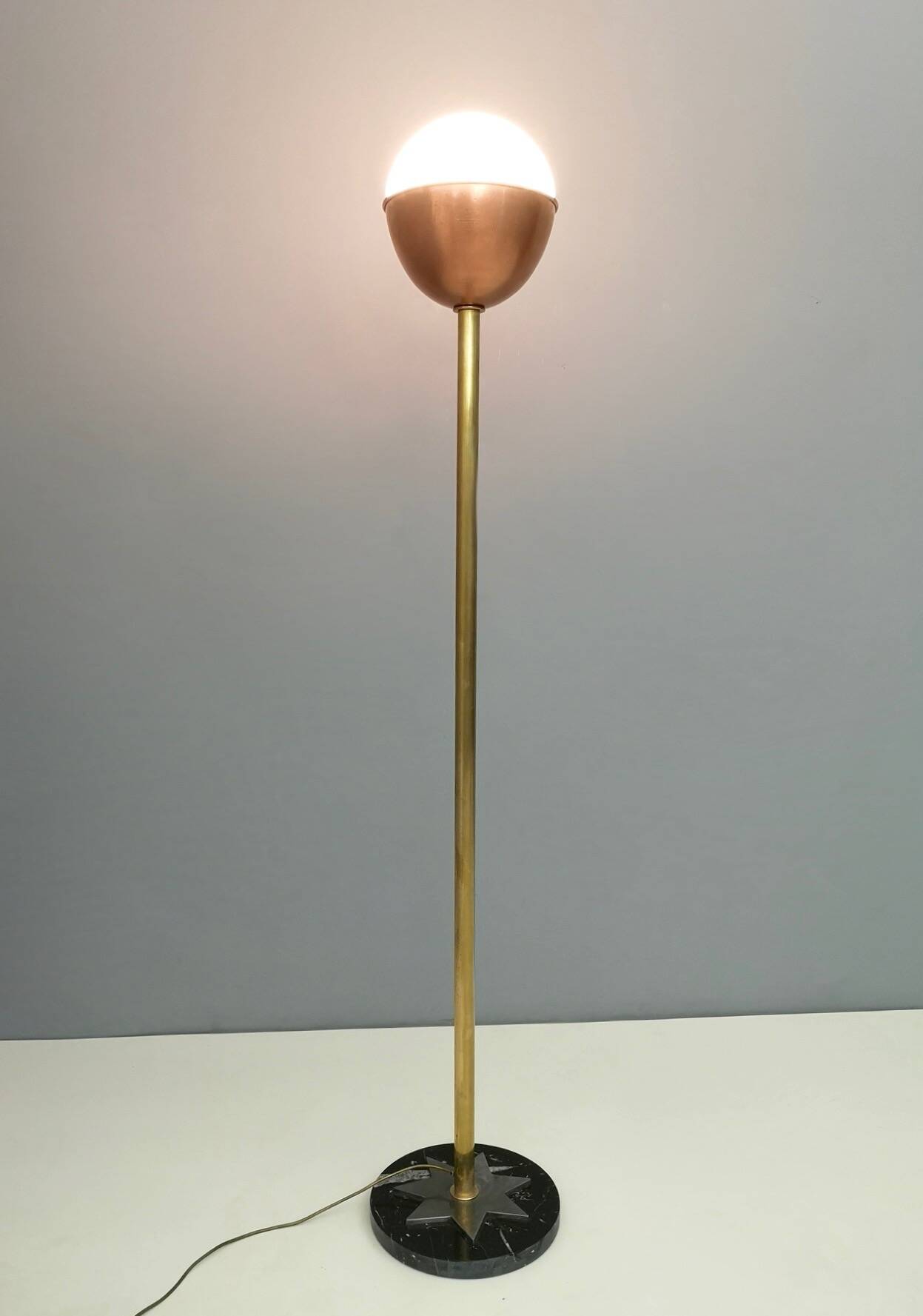 Brass, Copper and Black Marble Floor Lamp "Lampione" by Carmelo La Gaipa