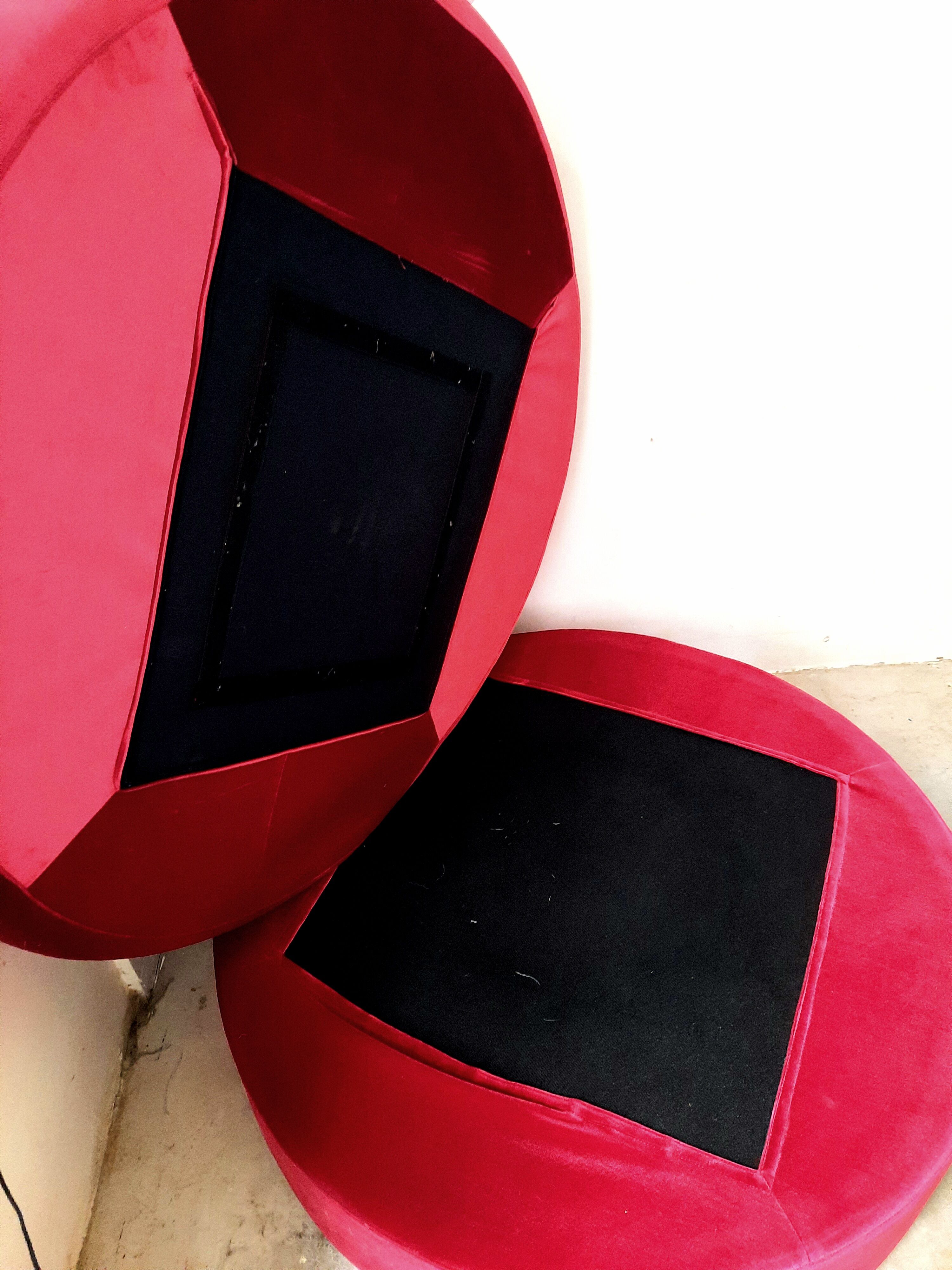 Large Red Velvet Pouf Boudoir / Rococo style