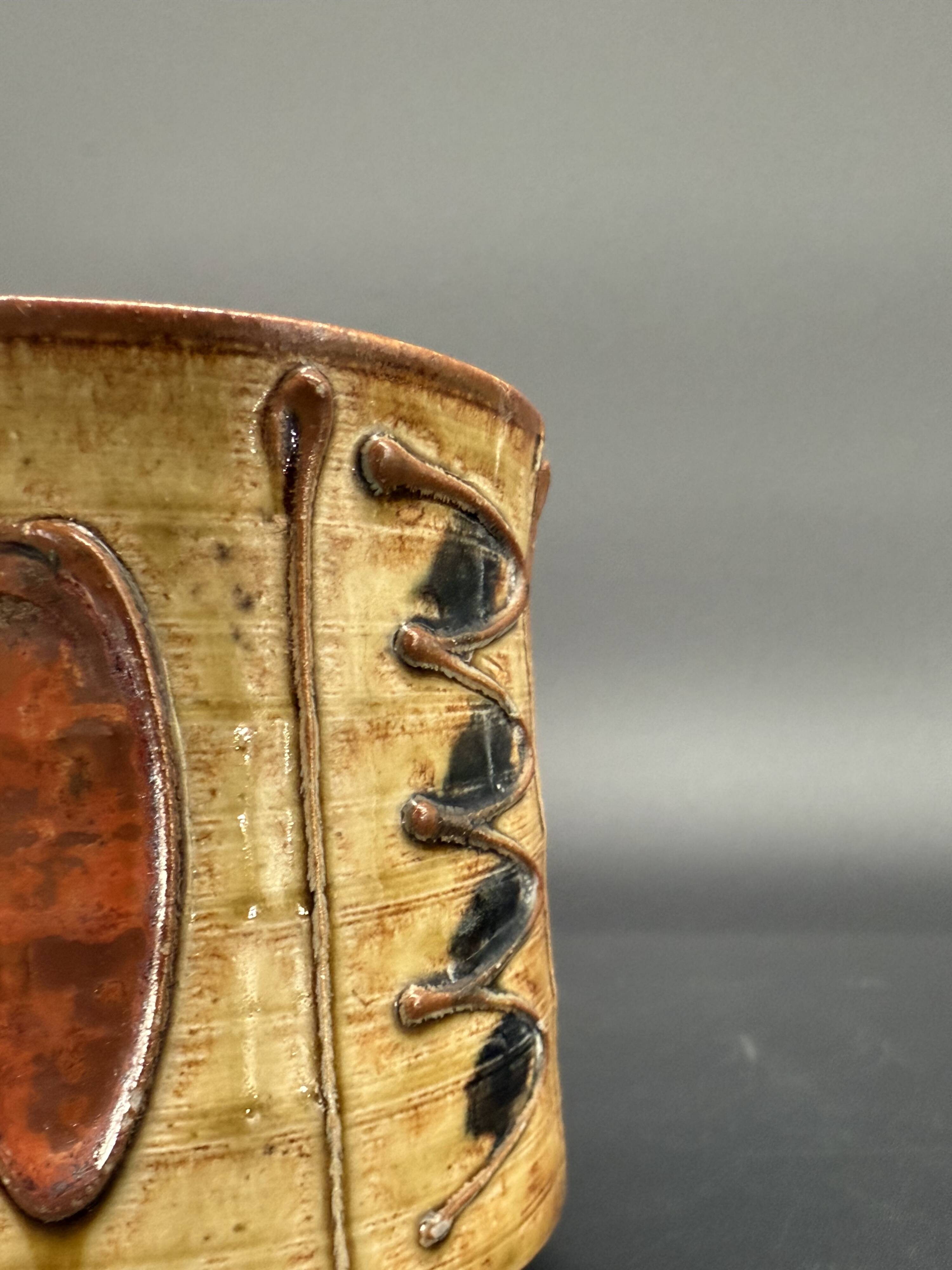 Pair of glazed stoneware mugs — abstract decor from the 70s