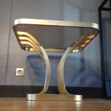 Table low gold metal 1970 smoked glass