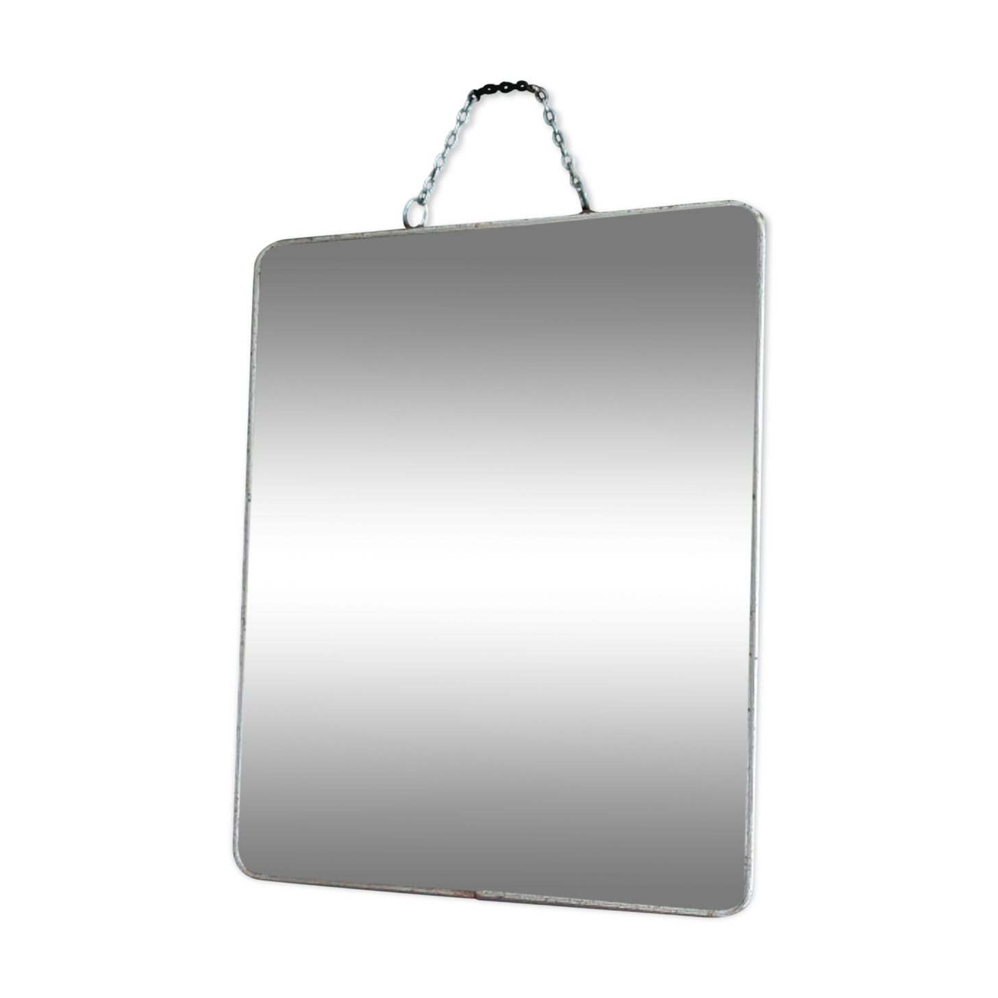 Barber mirror surround patinated chromed metal