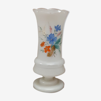 Opaline blown glass vase decorated with flowers