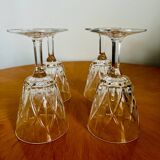 Set of 4 Harlequin glasses in crystal glass from Reims 1950