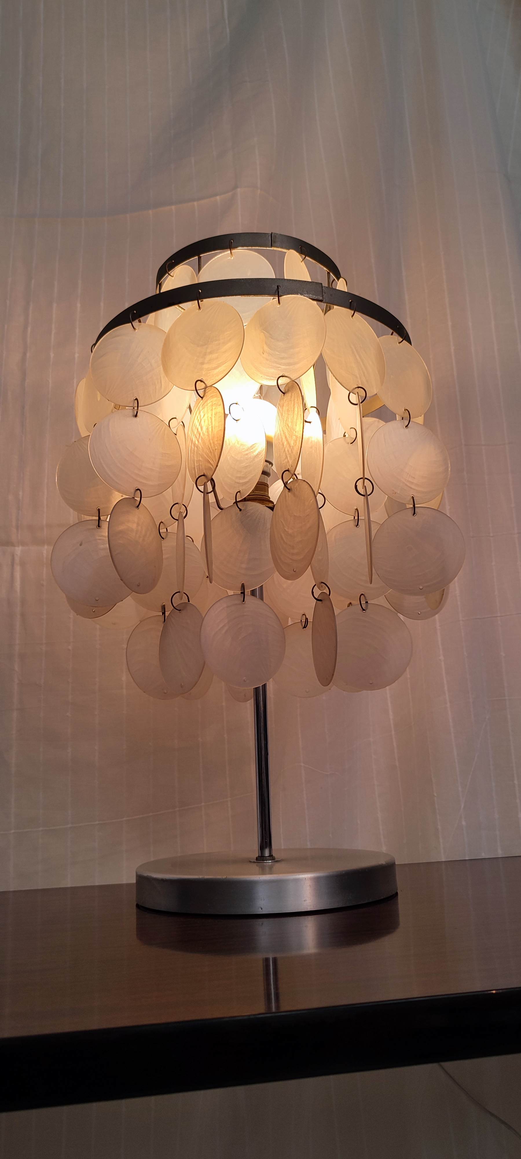 Aluminum table lamp and vintage mother-of-pearl tablets