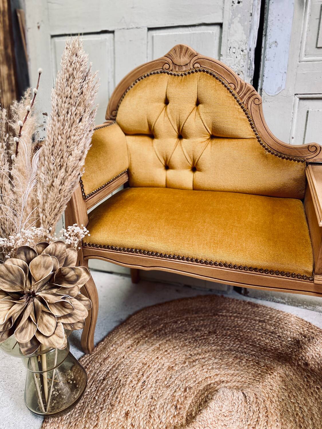 Restored vintage bench – “chat” furniture with integrated drawer
