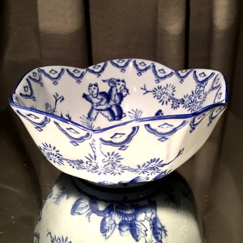 Earthenware bowl or cup asian decor with blue patterns