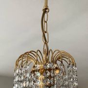 Small vintage brass chandelier with crystal droplets