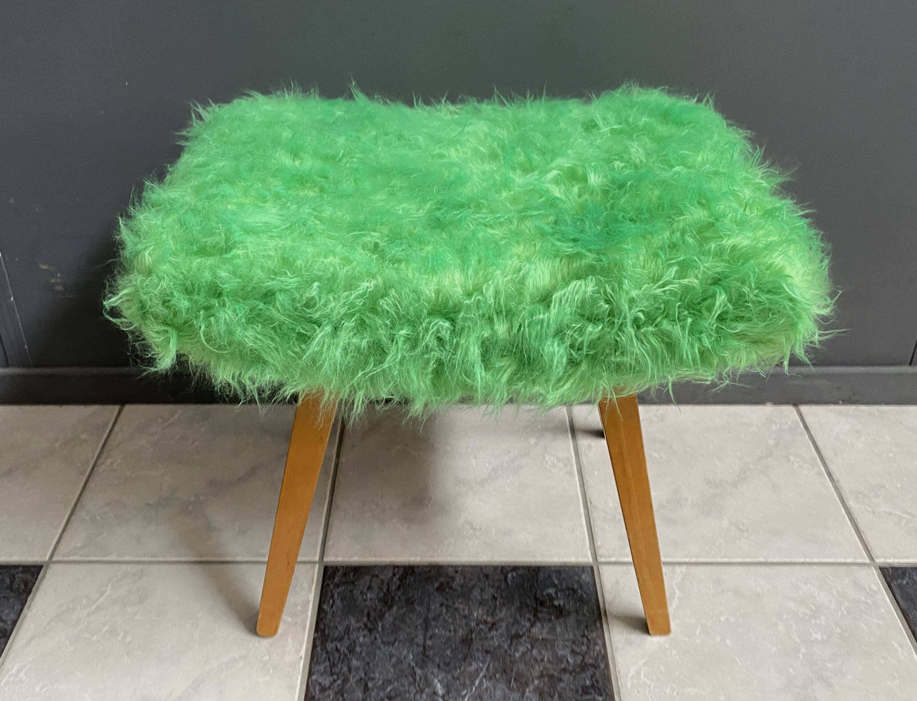 Green fluffy foot stool 1960s