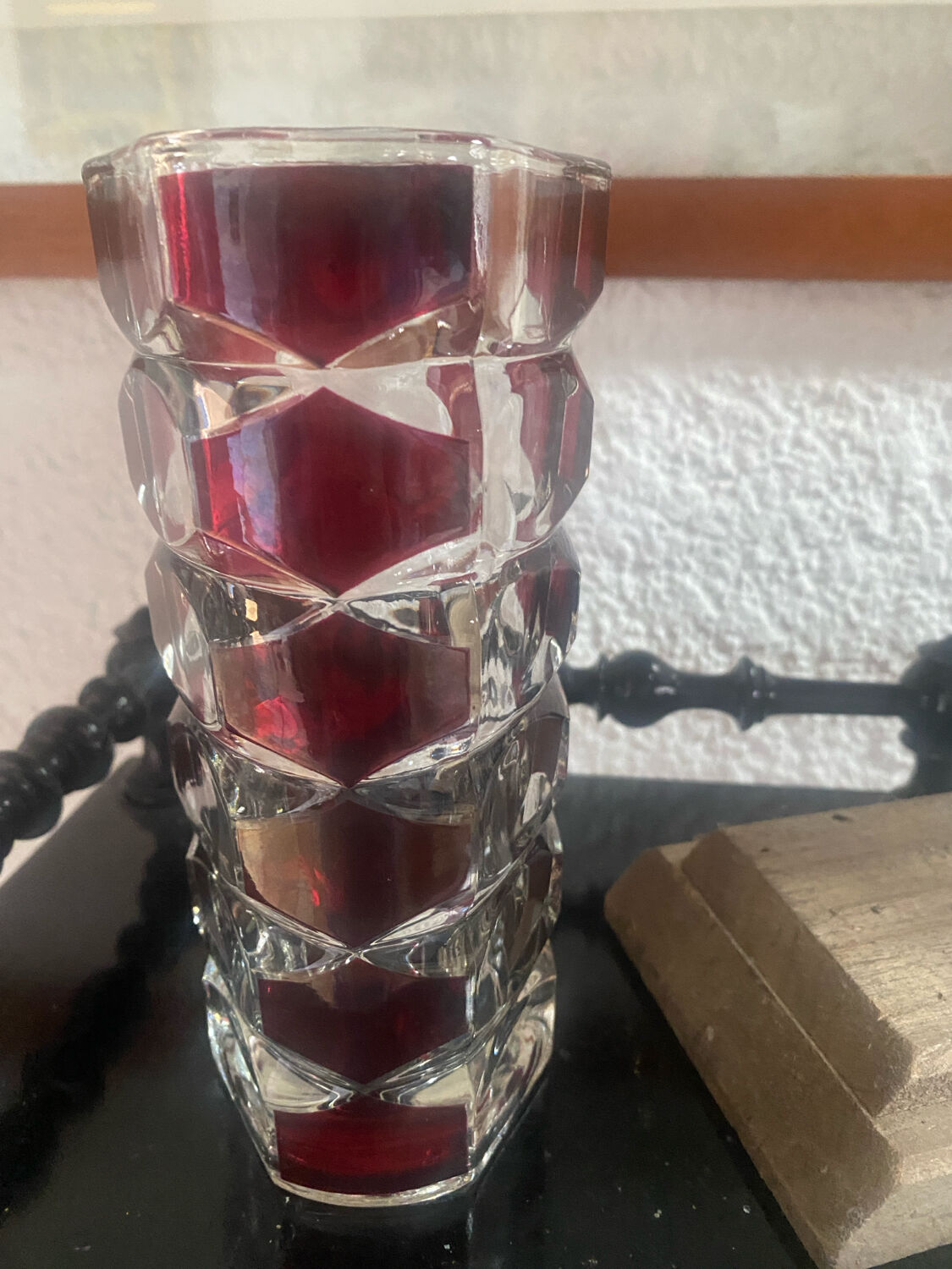 Vintage garnet glass geometric vase