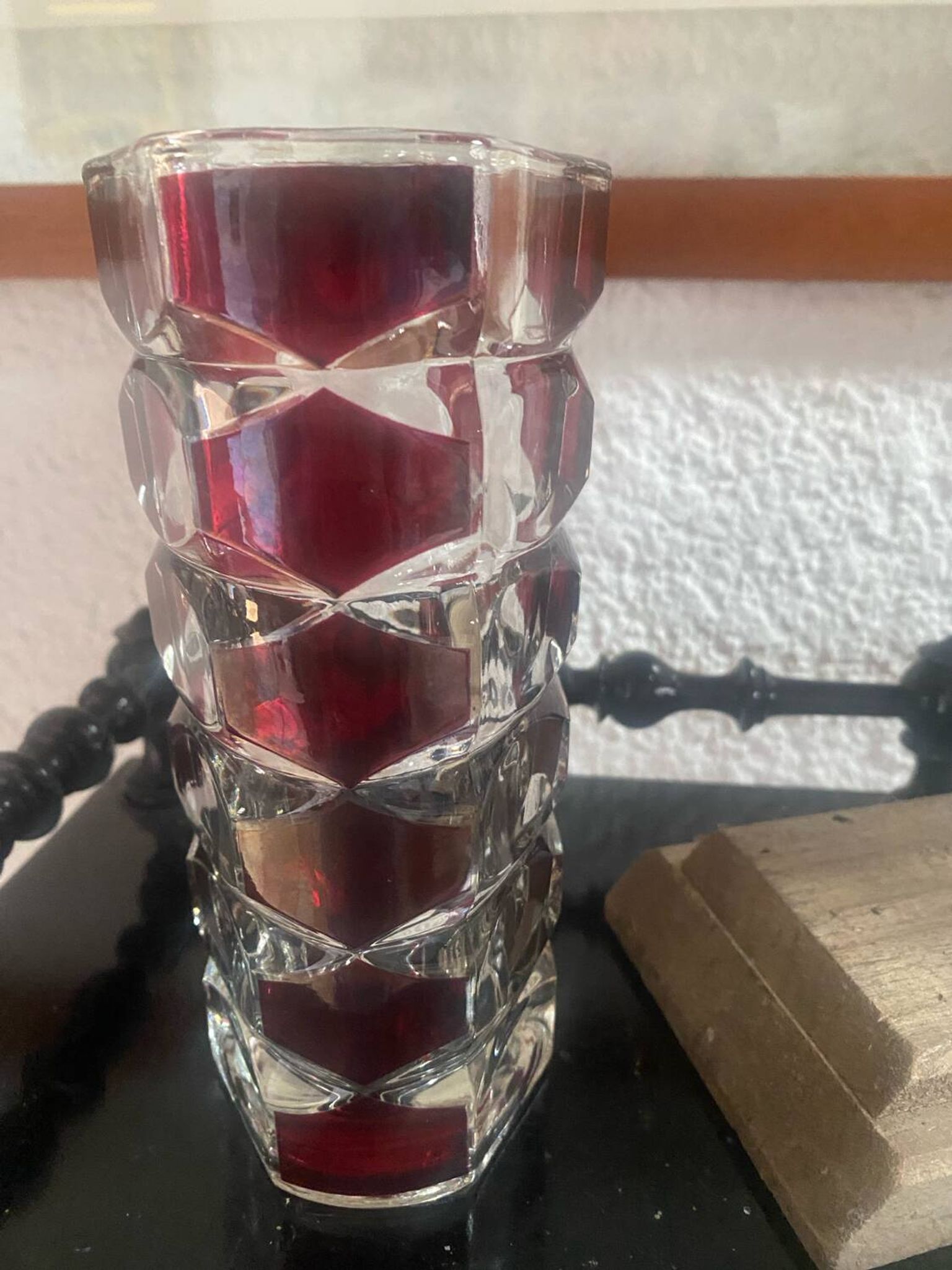 Vintage garnet glass geometric vase