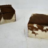 red brown leather cowhide footstools , poufs, 80s