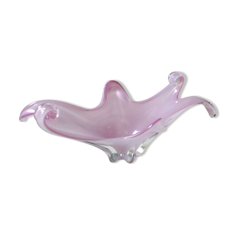 Venetian cutter/centerpiece in blown Murano Art glass. Pink tones. Length 41 cm