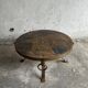 1970s Brutalist Round Coffee Table – Grey Slate Top with Copper-Tone Wrought Iron Frame