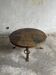 1970s Brutalist Round Coffee Table – Grey Slate Top with Copper-Tone Wrought Iron Frame