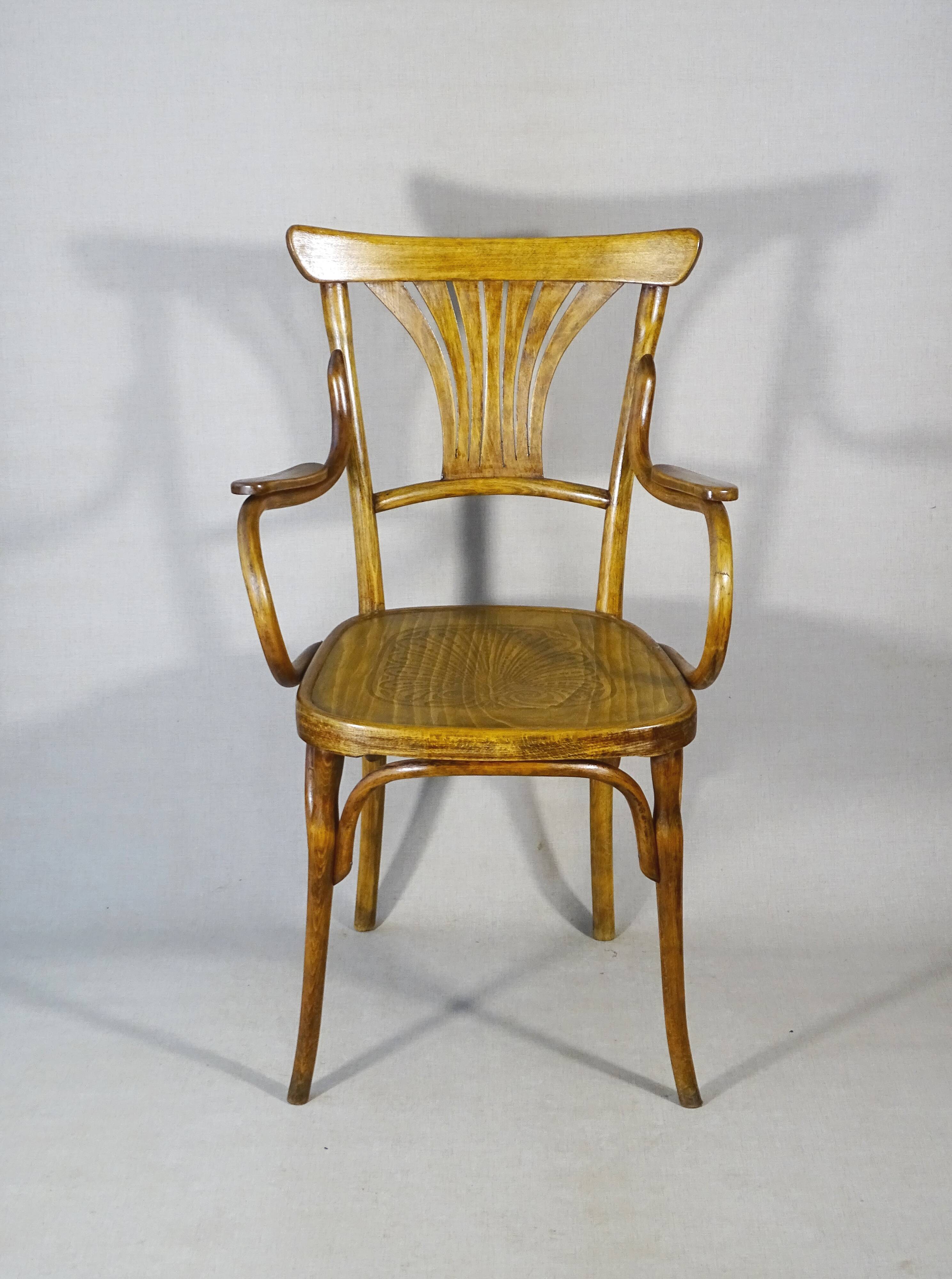 KOHN armchair N°196, circa 1905, bistro wood seat