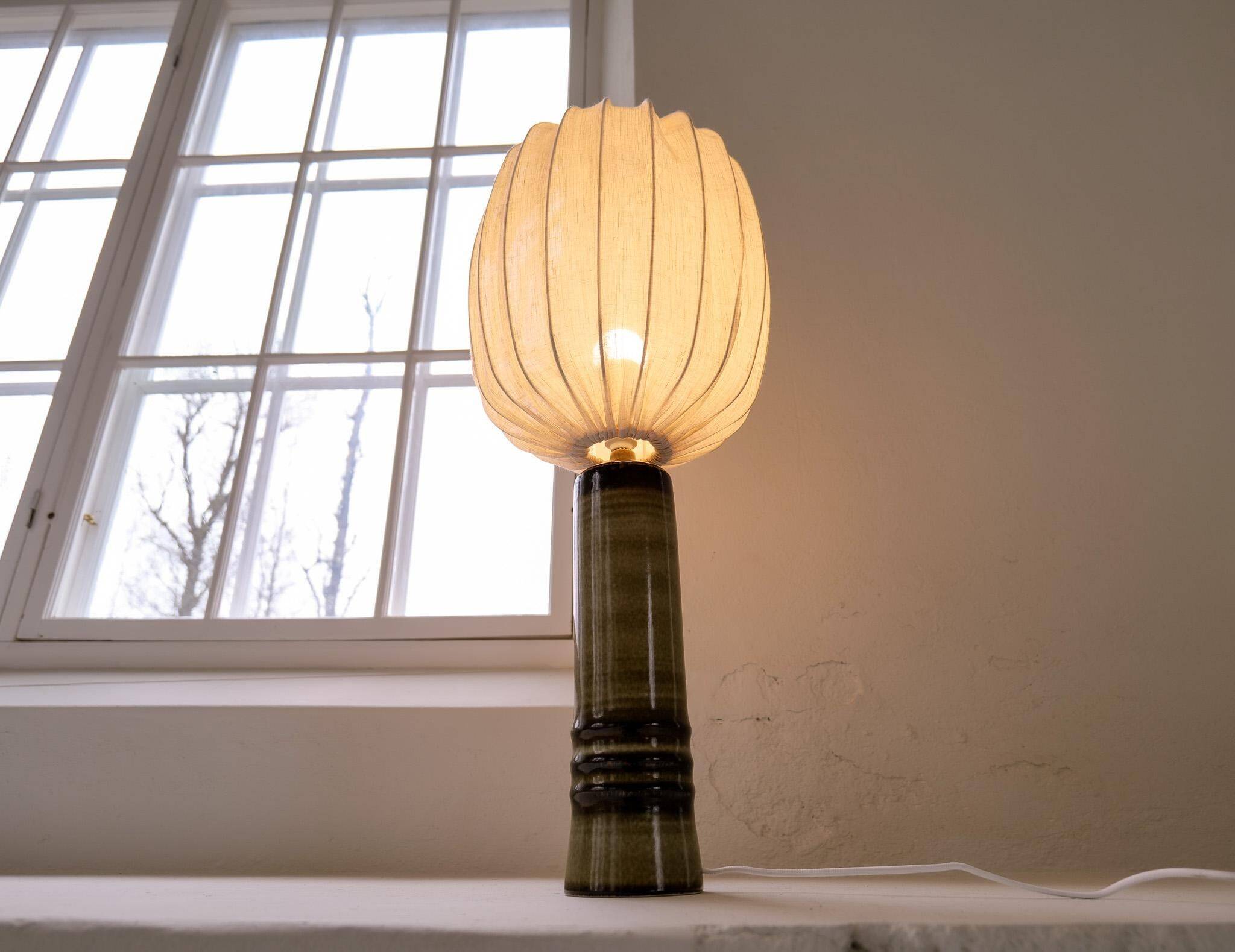 Mid-century modern ceramic table lamp in earthy tones Rörstrand Olle Alberius Sweden